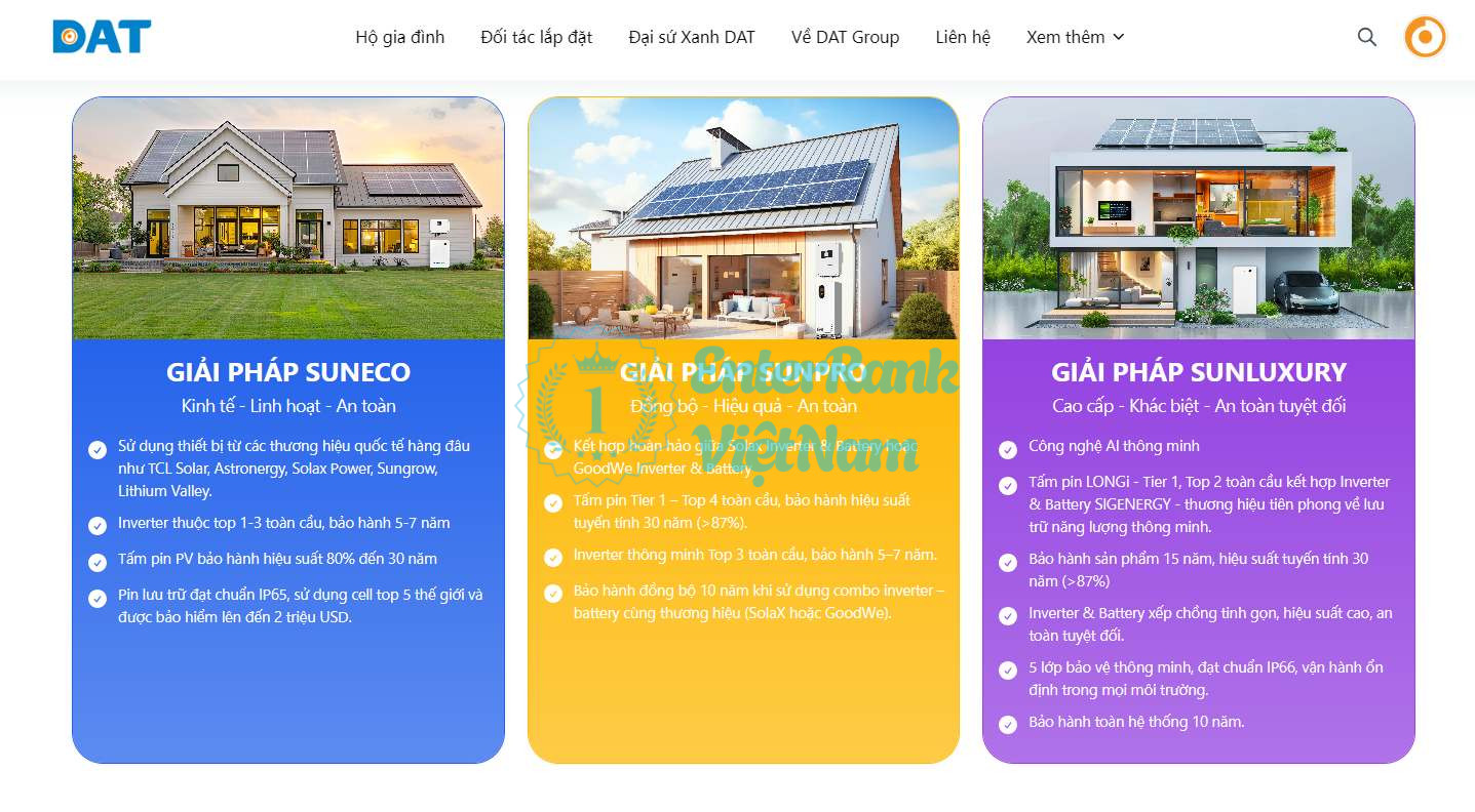 3 gói giải pháp điện mặt trời gia đình được đề xuất tại DAT Universal